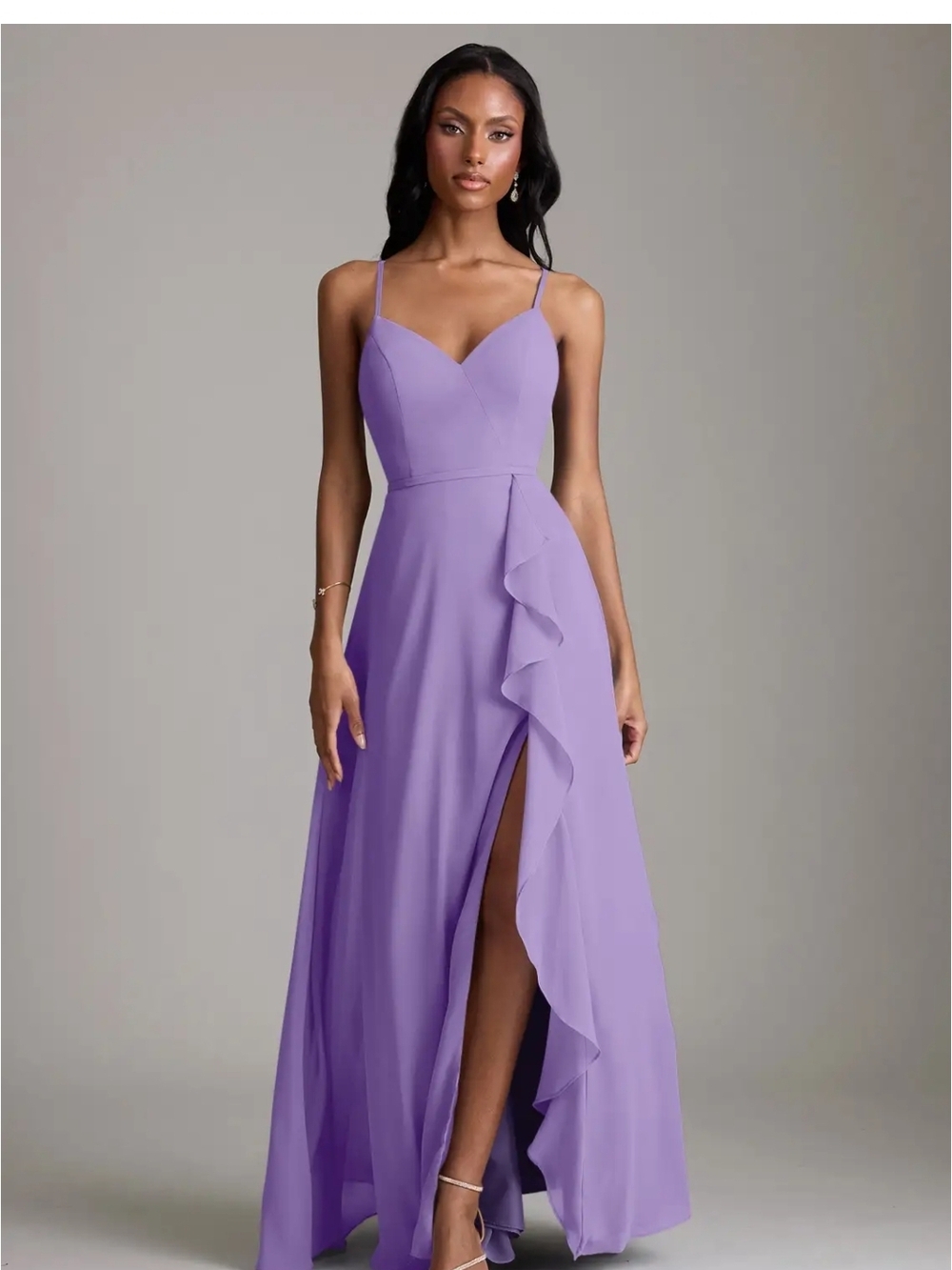 Azazie Naeem Tahiti A-Line V-Neck Ruffle Chiffon Dress Size 14